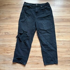 American Eagle Black Distressed Boyfriend Jeans Women's Plus Size 16 Cotton